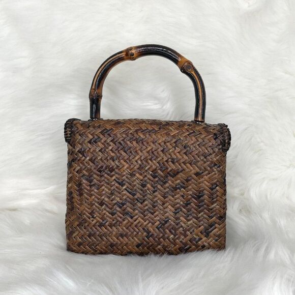 Asiaphile Los Angeles Brown Wicker Bag Bamboo Handle - Picture 3 of 11